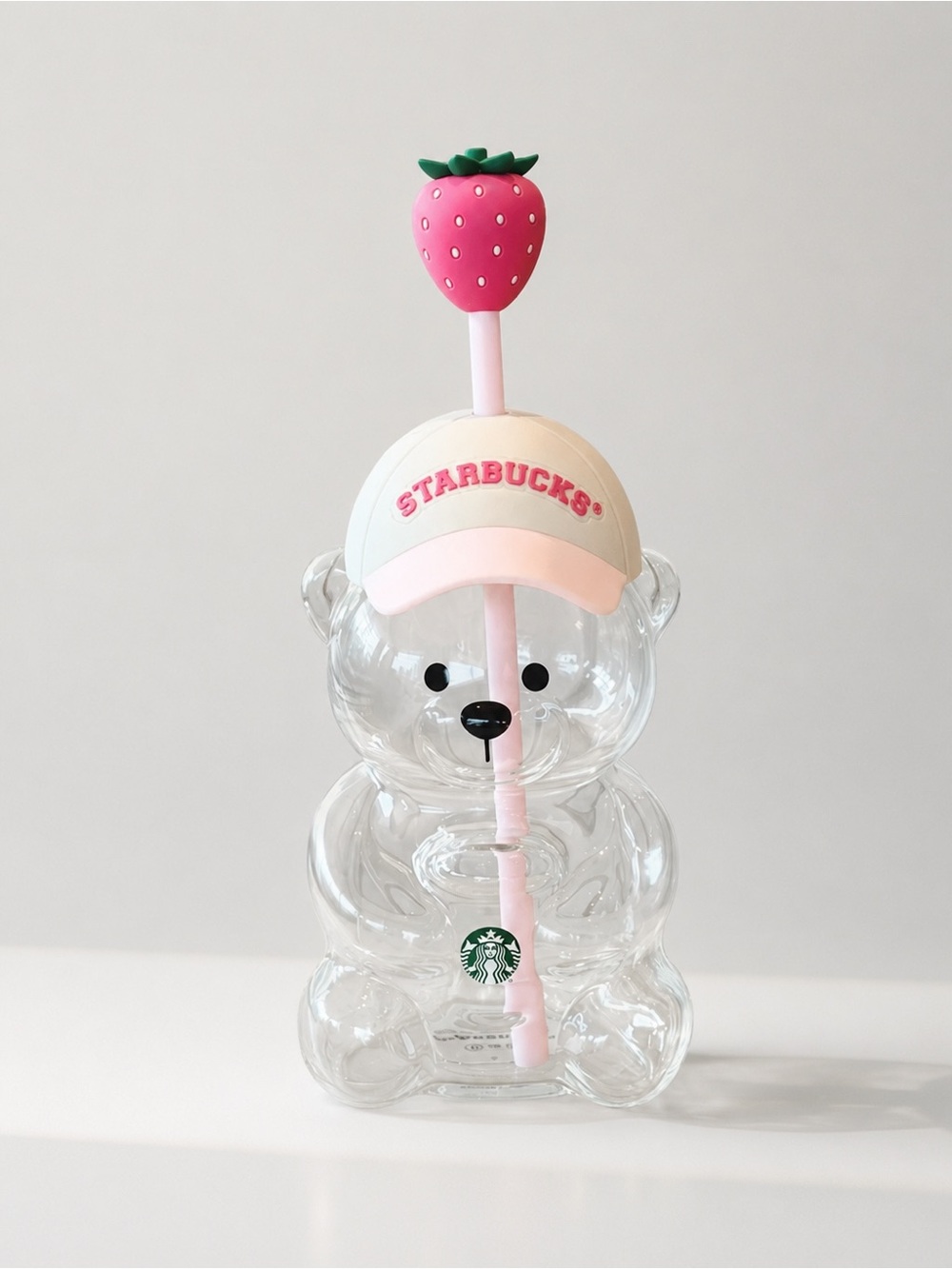 NEW Pink 💕 Starbucks Bear 🐻 Glass Cup Strawberry Straw Tumbler RARE, NEW SEALED